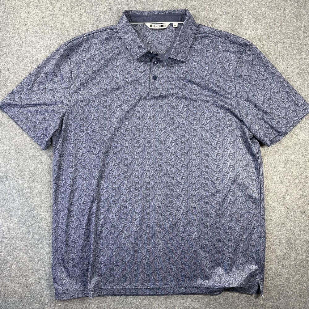 Black Clover Polo Shirt Mens 2XL Blue Paisley Golf Performance Lightweight